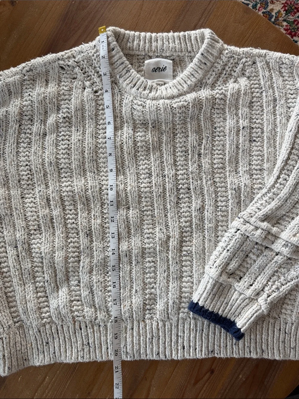 aerie Cream/Textured Cable Crew Sweater